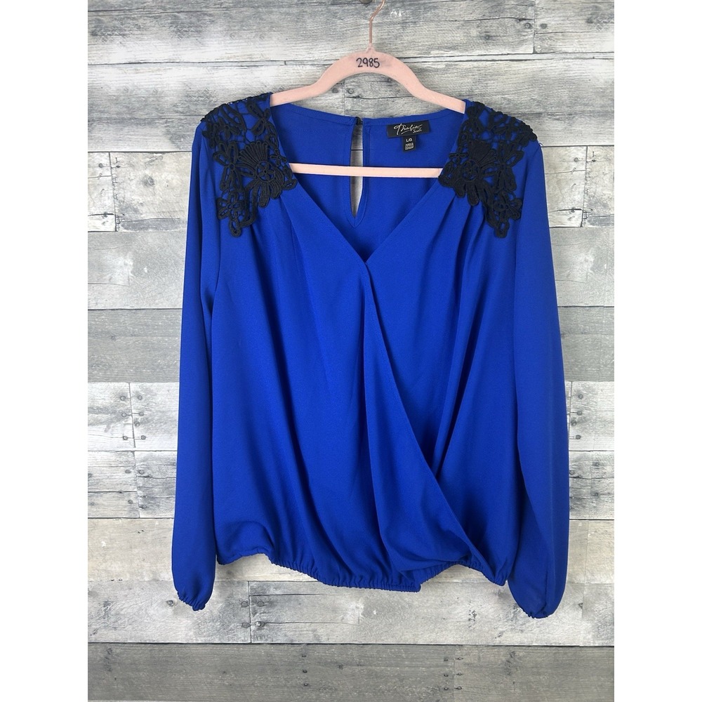 Thalia Sodi Large Blue Long Sleeve Faux Wrap Blouse